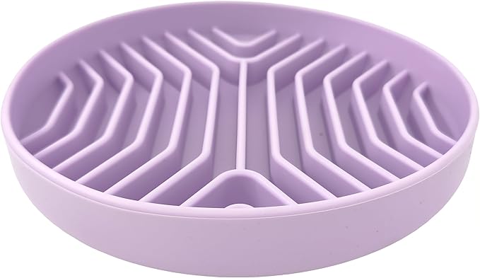 Slow Feeder Dog Bowl, 7.8 x 7.8 inches, Silicone Pet Puzzle Bowl with Suction Base, Foldable (Purple)