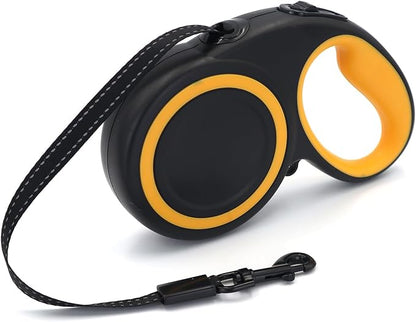 Retractable Dog Leash, 360° Tangle-Free Highly Reflective Nylon Tape, Non-Slip Rubberized Handle, 10-16FT Long Dog Leash for Dogs up to 66LBS,M-Black