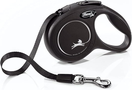 FLEXI New Classic Small Tape Retractable Dog Leash for Small Dogs Upto 26 lbs. – 10 ft., Black | Tangle Free Pet Walking Leash with One-Handed Brake, Pause, Lock|German Quality Product