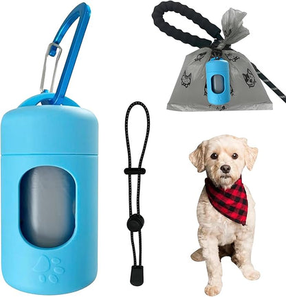 Dog Poop Bag Dispenser for Leash with Snap Clip, Skin-friendly Texture Waste Bag Holder for Dog Walks and Cats, Pets Litter Bag Container, Indoor & Outdoor Use (Blue, 1)