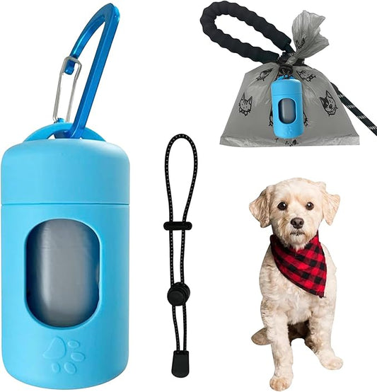 Dog Poop Bag Dispenser for Leash with Snap Clip, Skin-friendly Texture Waste Bag Holder for Dog Walks and Cats, Pets Litter Bag Container, Indoor & Outdoor Use (Blue, 1)