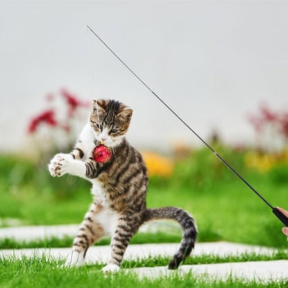 MiOYOOW Cat Toys Wand, Retractable Cat Rod 3-Section Interactive Cat Toys with EVA Non-Slip Handle for Indoor Cats Kittens(Not Include Replacement)