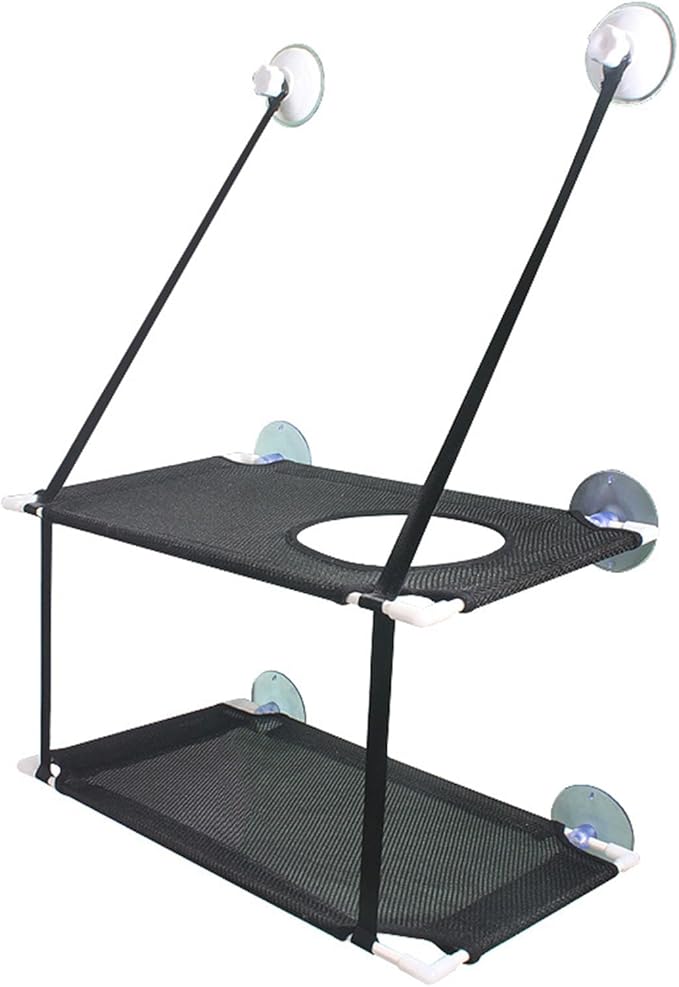 DAN&DRE Cat Hammock, Double Layer Hanging Installation with Strong Suction Cup and Sturdy Brackets, Soft Mesh Fabric Window Perch for Indoor Outdoor Cats Resting on Smooth Surfaces (Black 2 Layer)