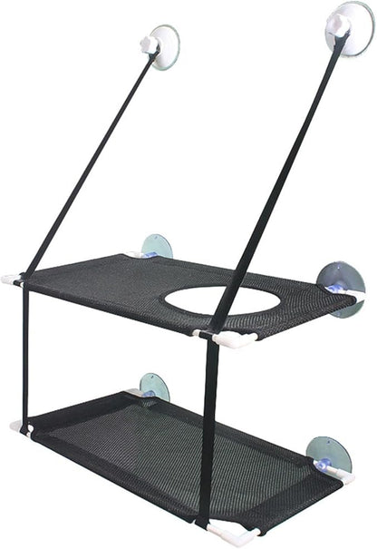DAN&DRE Cat Hammock, Double Layer Hanging Installation with Strong Suction Cup and Sturdy Brackets, Soft Mesh Fabric Window Perch for Indoor Outdoor Cats Resting on Smooth Surfaces (Black 2 Layer)