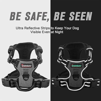 BARKBAY No Pull Dog Harness Front Clip Heavy Duty Reflective Easy Control Handle for Large Dog Walking(Dark Grey,M)