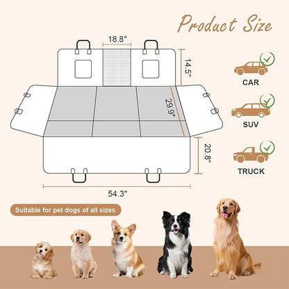 Prodigen Hard Bottom Dog Seat Cover for Back Seat, Waterproof Back Seat Extender for Dogs, Scrath-Resistant Dog Hammock for Truck/SUV/Car (54" x 30")