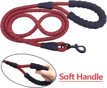 MayPaw Heavy Duty Rope Dog Leash, 3/4/5/6/7/8/10/12/15 FT Nylon Pet Leash, Soft Padded Handle Thick Lead Leashes for Large Medium Dogs (red Black, 1/2" * 8')