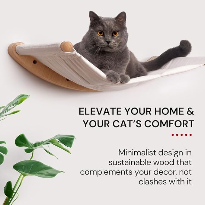 7 Ruby Road Cat Hammock Wall Mounted for Large and Indoor Cats or Kitty, Cute Bed Perch Shelf for Sleeping, Climbing and Lounging, Modern Shelves and Perches, Wooden Mount Cat Wall Furniture & Beds