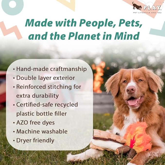 P.L.A.Y. Cute Dog Toys - Camping Themed Durable Squeaker Chew Toy, Great for Puppies & All Dog Breeds - Machine Washable, Recycled Materials (S'more)