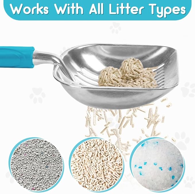 Cat Litter Scoop, Metal Cat Scooper, Plastic Handle Scoop, Sifting Shovel of Christmas– Heavy Duty Aluminum Alloy Litter Box Scoop with Deep Mesh, Design for Easy Waste Removal and Cleaning(Lake Blue)