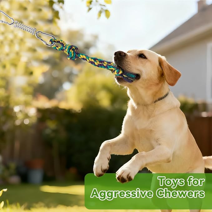 Tether Tug Outdoor Dog Toy for Aggressive Chewers: Durable Rope Toy for Large Breed Dogs - Interactive Backyard Pulling & Exercise Gym with Bungee Spring
