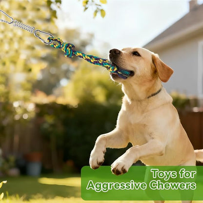 Tether Tug Outdoor Dog Toy for Aggressive Chewers: Durable Rope Toy for Large Breed Dogs - Interactive Backyard Pulling & Exercise Gym with Bungee Spring