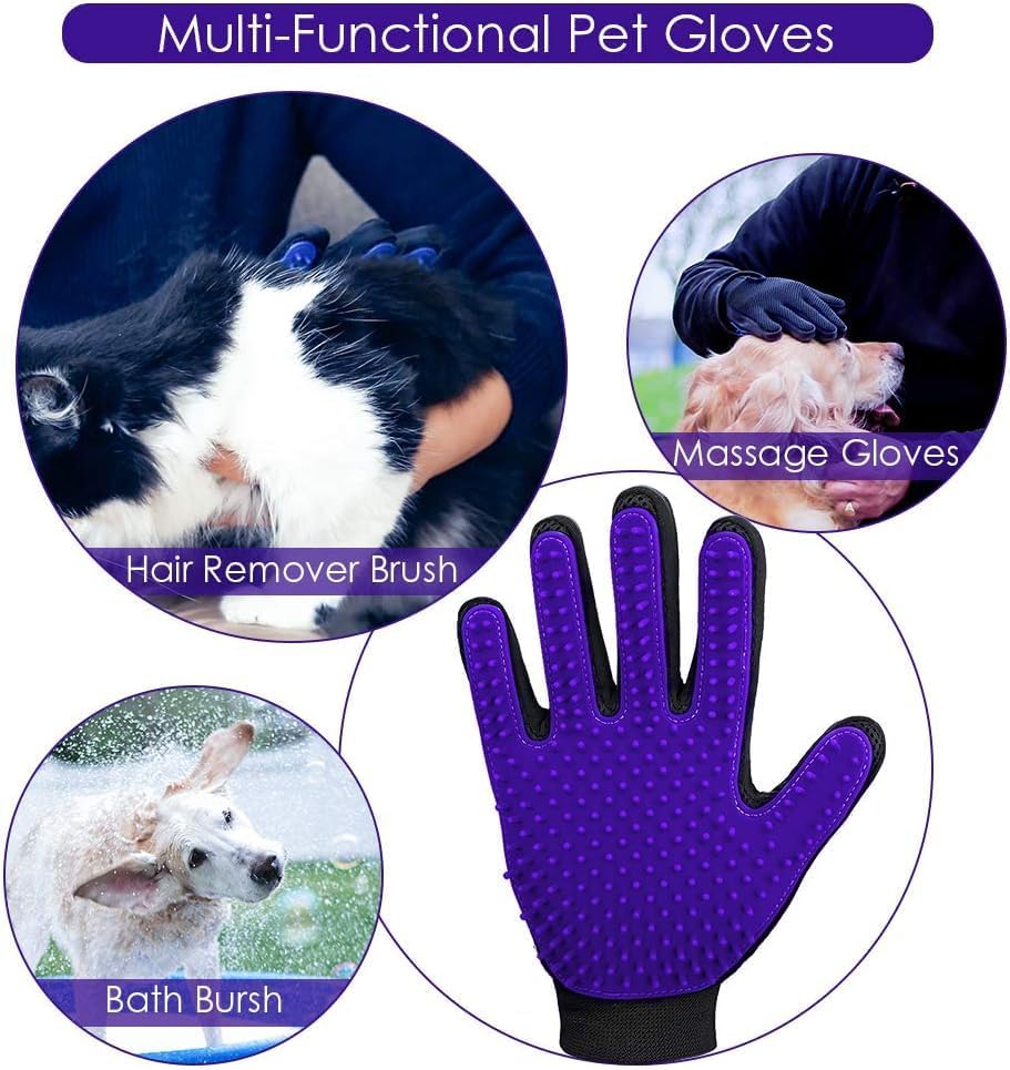 Pet Hair Removal Glove with 255 Silicone Tips for Dogs & Cats, Right Purple - Image 4