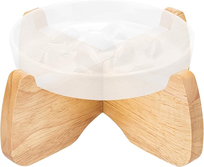 Elevated Cat Bowl Stand, 6.1" Diameter 3.5" High Rubberwood Stand for Cat Dish, Detachable Raised Bowl Holder with Non-Slip Pads, Anti Vomiting, Ergonomic Wooden Pet Feeder Holder for Cats