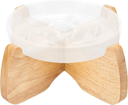 Elevated Cat Bowl Stand, 6.1" Diameter 3.5" High Rubberwood Stand for Cat Dish, Detachable Raised Bowl Holder with Non-Slip Pads, Anti Vomiting, Ergonomic Wooden Pet Feeder Holder for Cats