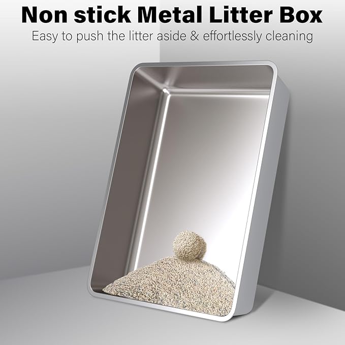 Stainless Steel Litter Box, 28" X 20" X 6" Steel Litter Box XXXL No Smell, Extra Large Metal Litterbox for Big Cat, Multiple Cats, Non Stick, Easy Cleaning