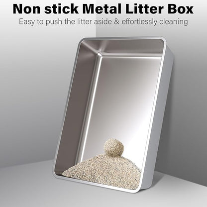 Stainless Steel Litter Box, 28" X 20" X 6" Steel Litter Box XXXL No Smell, Extra Large Metal Litterbox for Big Cat, Multiple Cats, Non Stick, Easy Cleaning