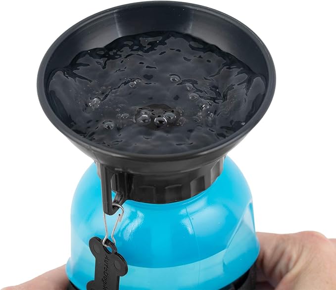 Highwave AutoDogMug Portable Dog Water Bottle, Squeeze Water Bottle with Built-in Travel Bowl for Dogs, Leak-Resistant BPA-Free Dog Water Dispenser for Walking, Hiking & Travel 20 oz (Blue)