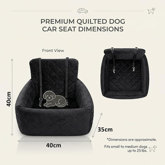 Small Dog Car Seat & Medium Dogs with 4 Rolls of Poo Bags, Booster Seat with Detachable Washable Cover, Travel-Safe with Safety Belts & Storage Pockets, Made with Soft Cotton & Durable Polyester