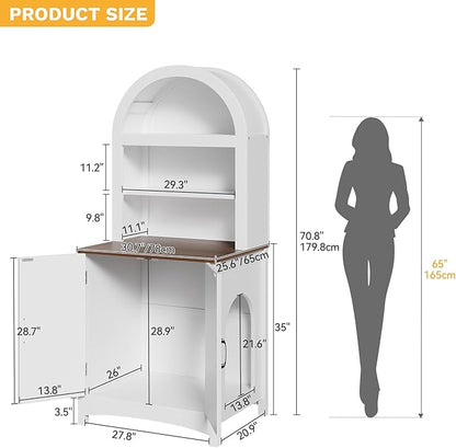DWVO 70.8in Large Hidden Cat Litter Box Furniture with Shelves, High-Gloss Modern Litters Box Enclosure for Self-Cleaning Litter Boxes, Large Hidden Wooden Cabinet, White