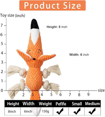 Cute Squeaky Dog Toy, Stuffed Plush Toy for Puppies, Durable Dog Chew Toy for Small, Middle, Large Breed (Orange Fox)