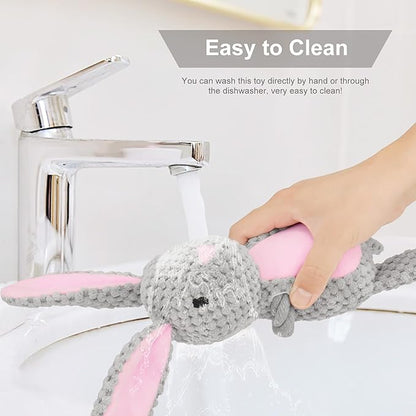 Dog Toys, Dog Squeaker Toys with Crinkle Paper, Stuffed Animal Dog Plush Chewing Toy, Cotton Rope Interactive Toys for Puppy, Small, Middle Dogs (Gray Rabbit)