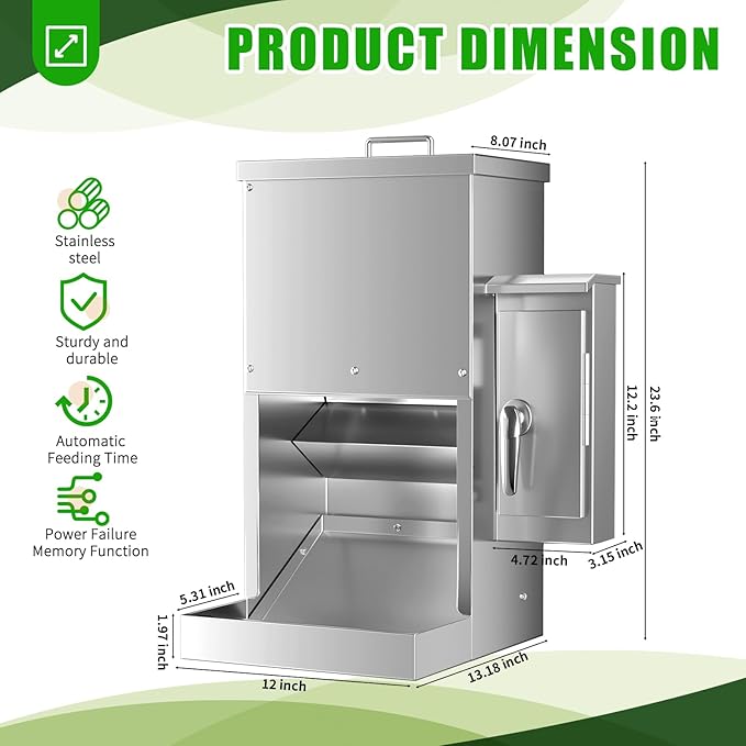Chipak 16L Large Automatic Dog Feeder with Timer, Stainless Steel Pet Food Dispenser W/Programmable Feeding Schedule for Large Breed Dogs or Cats
