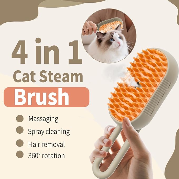 Cat Steam Brush for Shedding, 4-in-1 Steam Brush for Cats and Dogs, Spray Hair Removal Comb, Pet Brush for Cleaning Comb, Hair Removal, Massage, Grooming