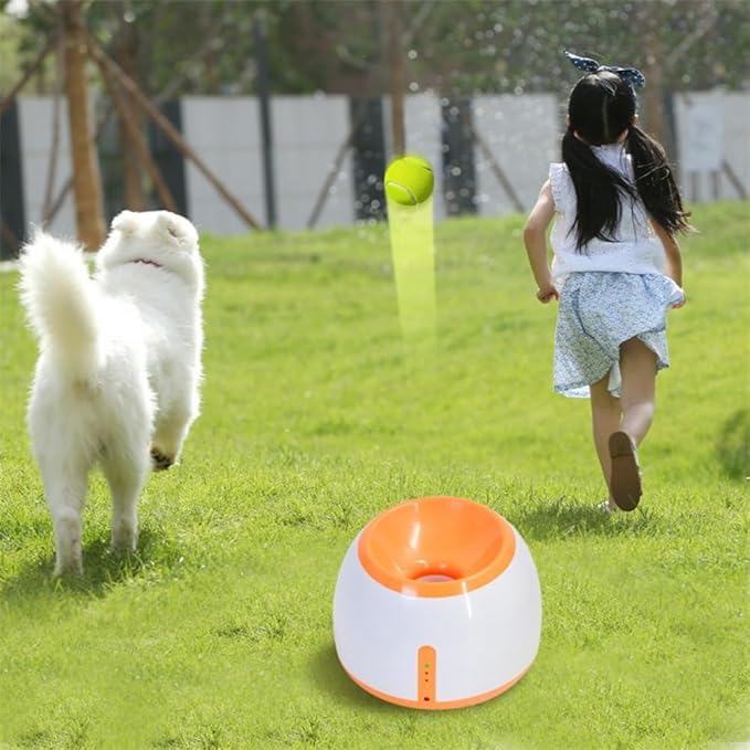 Eaacaa Automatic Ball Thrower for Dogs, 2025 Upgraded Ball Thrower with 3 Tennis Balls, Mentally Stimulating Training Dog Toy for Medium and Large Dogs (Orange)