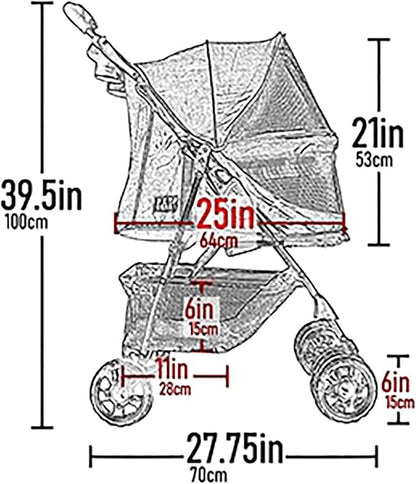 Pet Gear No-Zip Happy Trails Pet Stroller for Cats/Dogs, Zipperless Entry, Easy Fold with Removable Liner, Storage Basket + Cup Holder, Pink Diamond