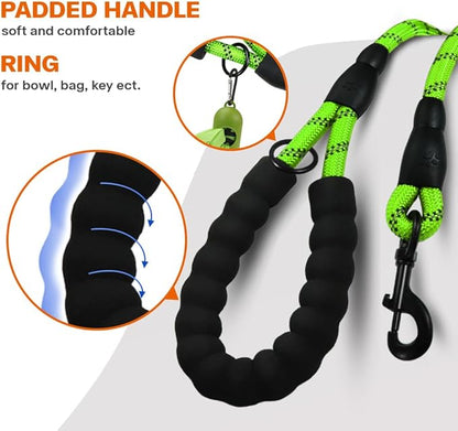 Taglory Rope Dog Leash 5 FT with Comfortable Padded Handle, Highly Reflective Threads Leash and Anti-Tangle Clip for Walking Small Dogs, 3/8 inch, Green