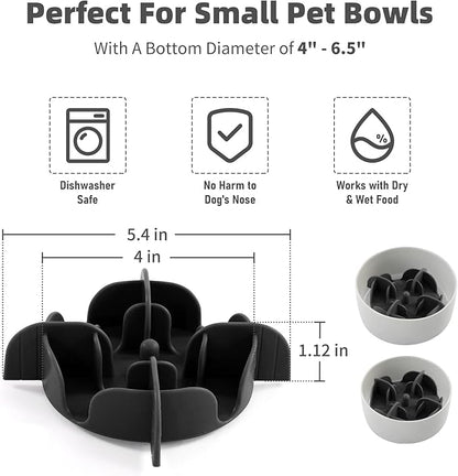 Jaoul Slow Feeder Dog Bowls Insert, 5.4 Inch Cuttable Slow Feeder Insert with 17 Octopus Suction Cups for Small Size Dog Food Bowl (Small, Black)