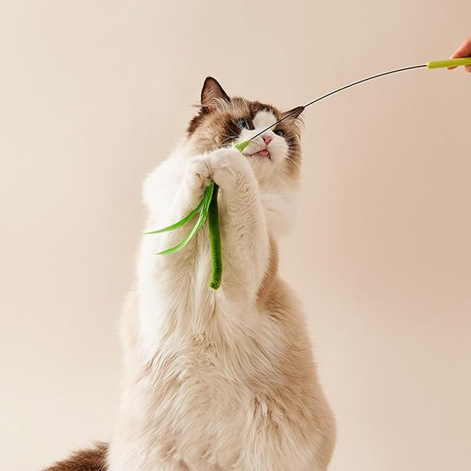 Interactive Cat Teaser Toy Wand with Furry Faux Grass for Indoor Play Grass Teaser Cat Toy Wand Stick Cat Funny Stick Cat Toy