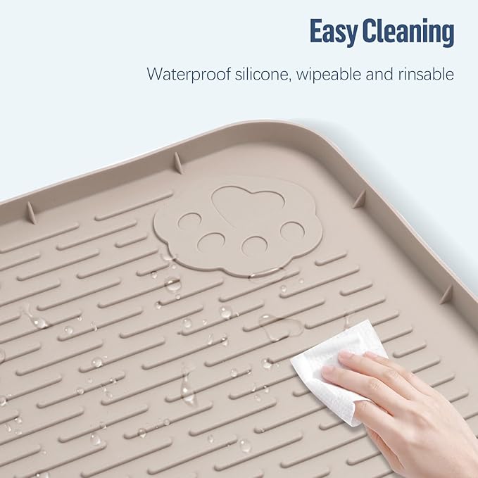 Pee Pad Holder for Dogs, 50" x 35" Silicone Pee Tray Mat Leak-Proof, High Edge, No Spill Pet Pad Holder for Puppy, Cat, Rabbit, Training Pads for Floor Protection, No Pee Pads (Khaki)