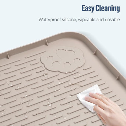 Pee Pad Holder for Dogs, 50" x 35" Silicone Pee Tray Mat Leak-Proof, High Edge, No Spill Pet Pad Holder for Puppy, Cat, Rabbit, Training Pads for Floor Protection, No Pee Pads (Khaki)