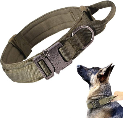 Xqpetlihai Tactical Dog Collar Adjustable Military Nylon Dog Collar with Control Handle and Heavy Duty Metal Buckle for Medium and Large Dogs (Green,XL)