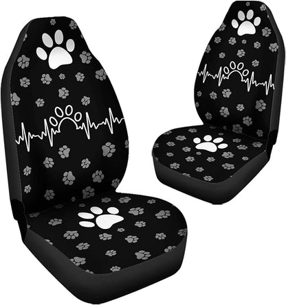 White Paw Waveform Printed Auto Front Seats Protector, Waterproof Car Seat, Vehicle Seat Protectors Fit Trucks SUV Van Car Decor