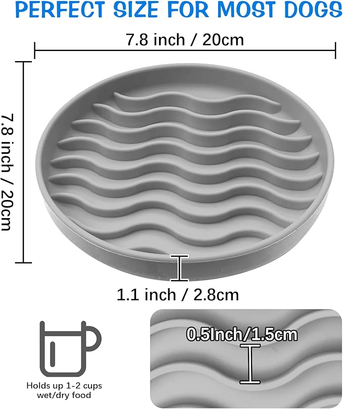 Fhiny Slow Feeder Dog Bowl, Silicone Dog Puzzle Bowl Slow Feeder Puppy Bowls Slow Eating Modern Lick Mat Design Dishwasher Microwave Fit for Fast Eaters, All Small Medium Dogs Puppy Doggy (Grey)