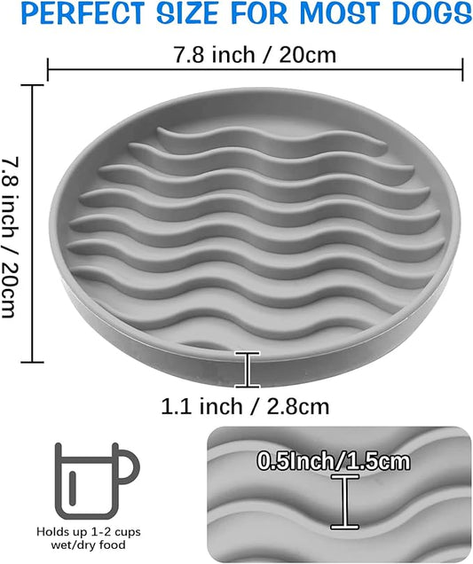Fhiny Slow Feeder Dog Bowl, Silicone Dog Puzzle Bowl Slow Feeder Puppy Bowls Slow Eating Modern Lick Mat Design Dishwasher Microwave Fit for Fast Eaters, All Small Medium Dogs Puppy Doggy (Grey)