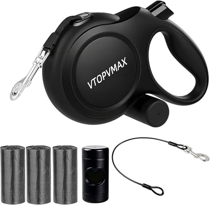 26Ft Retractable Dog Leash for Medium/Large Dogs up to 110lbs, Strong Heavy Duty Retractable Leash with Chew-Proof Cable, 360 Tangle Free, One Hand Brake Lock & Poo Bag Holder (Black)
