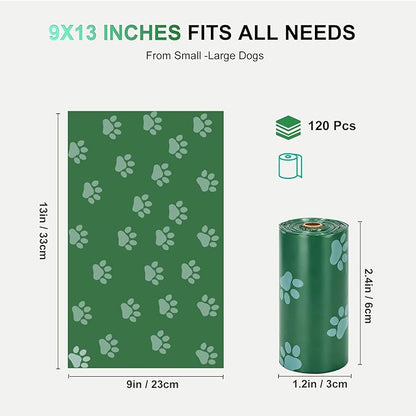 120Pcs Thick Dog Poop Bags Rolls, Leak-Proof Poop Bags for Dog and Cats Litter, 9x13 Inch Scented Pet Waste Bag for Small - Large Dogs Walking, Fits Most Doggie Bag Holder for Leash