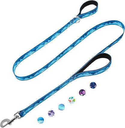 6ft Dog Leash with Two Padded Handles, Heavy Duty Strong Nylon Pet Leash with Soft Neoprene Handle for Medium and Large Dogs, Blue Sunset