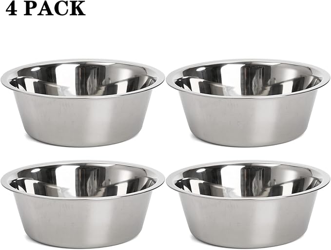 DEAYOU 4-Pack Stainless Steel Dog and Cat Bowl, Metal Food and Water Dish, 8.26" Basic Pet Feed Bowl for Large Medium Dog, 47 OZ Replacement Bowls for Elevated Stand, Dishwasher Safe