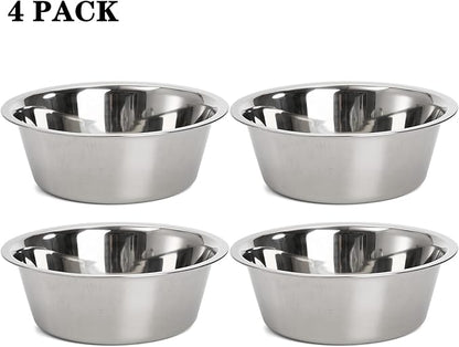 DEAYOU 4-Pack Stainless Steel Dog and Cat Bowl, Metal Food and Water Dish, 8.26" Basic Pet Feed Bowl for Large Medium Dog, 47 OZ Replacement Bowls for Elevated Stand, Dishwasher Safe