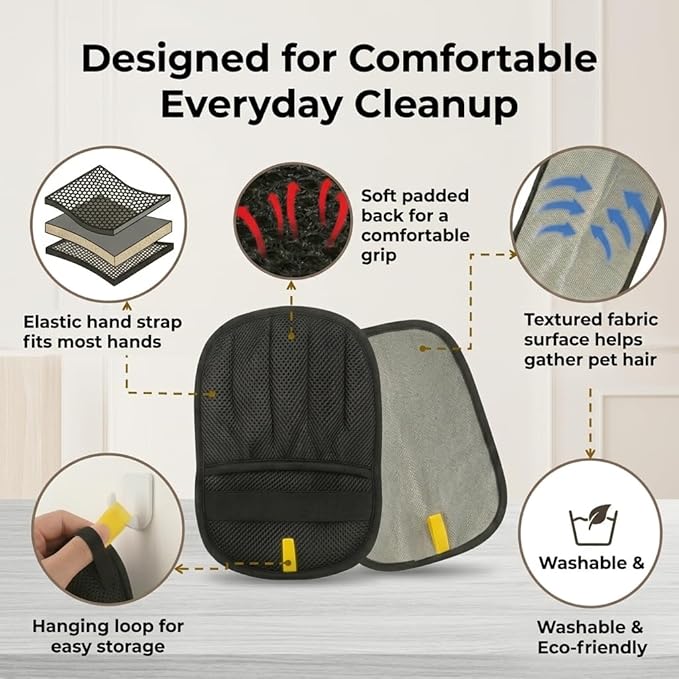 Pet Hair Remover Mitt, 2-Pack Reusable Fabric Lint Remover for Couch, Sofa, Bedding, Clothes and Car Seats, Handheld Hair Removal Glove for Pet Fur Cleanup