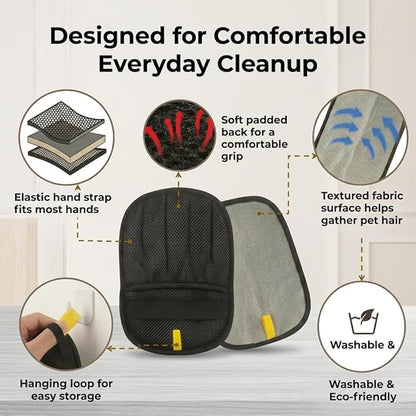 Pet Hair Remover Mitt, 2-Pack Reusable Fabric Lint Remover for Couch, Sofa, Bedding, Clothes and Car Seats, Handheld Hair Removal Glove for Pet Fur Cleanup