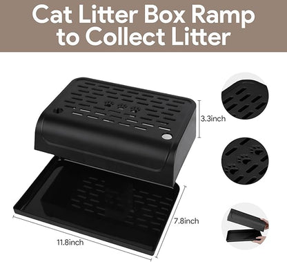 Cat Ramp for Litter Box Step, Self Cleaning Cat Litter Box Ramp Trapper with Storage, Small Step Pedal Stool with Filter Function Steps for Small & Elderly Cats(Black 11.8"x 7.87"x 3.3")
