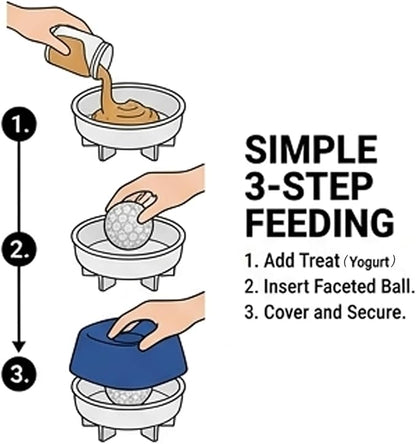 Slow Feeder Dog Bowls for Liquid with Rolling Ball, Interactive Lick Bowl Silicone Non-Slip Licking Slow Feeder Suction Cup for Wet Food, Water & Treats Lick Toy for Dogs Cats (Blue-Plastic)
