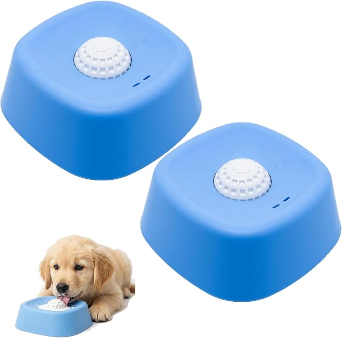 Slow Feeder Dog Bowl with Rolling Ball for Liquid Treats, Interactive Lick Bowl for Wet Food Water & Snacks, Food-Grade Silicone Puzzle Feeder for Large Medium Small Dogs Cats(Double Blue-2pcs)
