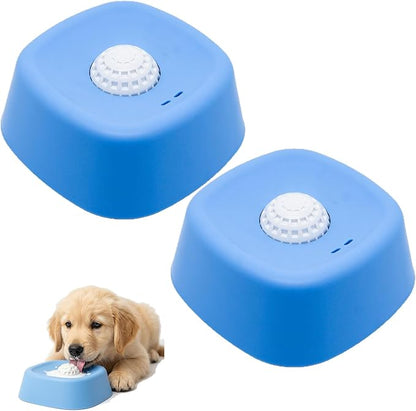 Slow Feeder Dog Bowl with Rolling Ball for Liquid Treats, Interactive Lick Bowl for Wet Food Water & Snacks, Food-Grade Silicone Puzzle Feeder for Large Medium Small Dogs Cats(Double Blue-2pcs)